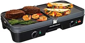 Hamilton Beach 3-in-1 Electric Indoor Grill + Griddle, 8-Serving, Reversible Nonstick Plates, 2 Cooking Zones with Adjustable Temperature (38546), Black