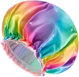 mikimini Sparkle Rainbow Shower Cap for Women and Girls, Double Layer Waterproof, Large size, Reusable, Washable, No Smell,Fashion Shower Cap (Pack of 1)