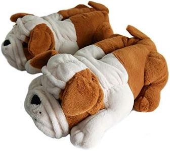 Fuzzy Winter Indoor Animal Dog Slippers for Big Kids Boys Girls, Bulldogs(Big Kid Size 3-5, Brown)