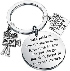 FUSTMW Movie Camera Keychain Film Director Student Gifts Filmmaker Gifts Take Pride in How Far You Have Come Keychain for Movie Lover Gifts (Silver)