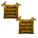 Mom's Moon Soft Decorative Velvet Square Indoor Outdoor Sofa Chair Pad/Dining Chair/Floor/Back Seat Chair Cushion with Ties Handmade Quilting Set of 2 (16' Inch Square), Gold