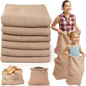 Kmise Premium Tightly Woven Burlap Potato Sack Race Bags (Pack of 6),39"x25" Natural Jute Burlap Sacks for Kids & Adults, Reusable Eco-Friendly Grow Bag for Field Day Games & Harvest Storage