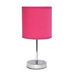 Simple Designs LT2007-HPK Chrome Mini Basic Fabric Shade Table Lamp, Hot Pink