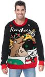 Ouksma Ugly Christmas Sweater for Men Women Knitted Long Sleeve Pullover Funny Novelty Sweater for Party, Beer Deer With Light, Medium