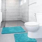 SOANNY 2 Piece Non Slip Bathroom Rugs Set, Luxury Thick Microfiber Shaggy Bath Mat Sets, 50 X 80 CM Soft Plush Shower Rug & 50 X 50 Toilet Mat, Machine Washable Bathroom Mats Carpet, Turquoise