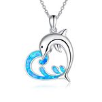 ROMANTICWORK Dolphin Necklace 925 Sterling Silver Blue Opal Ocean Heart Dolphin Pendant Jewellery Gifts for Women Girls