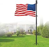 Ground Flag Poles for Outside House inground, Black Outdoor Flag Pole Kit with American Flag, 8ft Portable Yard Background Flag Pole Stand with Prongs, 80"