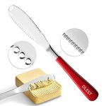 DLEST Stainless Steel Butter Spreader Knife Serrated Edge and Shredding Slots Butter Grater Cheese Spreader for Bread Butter Cheese Jam Slicer (Pack Of 2, Silver-Red)