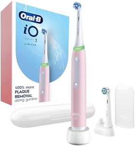 Oral-B Rechargeable Electric Toothbrush, iO3 Limited Deep Clean, 3 Cleaning Modes, Visual Pressure Sensor to Protect Gums, 2 Brush Heads, Travel Case, Azalea Pink