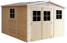 Wooden Garden Shed - Apex Shiplap Wooden Shed with Windows 11x10 ft/9m2 - Wooden Garden Storage Shed, 17 mm planks - Bike Storage, Garden Outdoor Workshop Space - TIMBELA M335