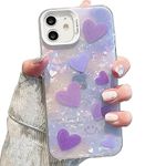 mobistyle Designed for iPhone 12/12 Pro Cover Cool Shining Shell Love Heart Pattern Design with TPU Edges Phone Back Cover Case for Girls Women (Bling Heart Purple)