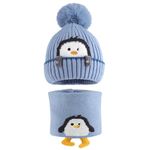 MASOCIO Toddler Hat Scarf Set Winter Boys Girls Baby Kids Bobble Beanie Thermal Knitted Wooly 2 Warm Fleece Neck Warmer 6 9 12 18 Months Snood Caps Age 1-3 Years Blue