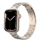 MoKo Slim Metal Strap Compatible with Apple Watch Strap 41mm 40mm 38mm, Thin Stainless Steel Replacement Band for iWatch Series SE 2 SE 9 8 7 6 5 4 3 2 1 for Women Men, Starlight