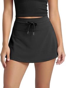 ODODOS Women's Drawstring Tie Daily Skirts Built-in Shorts Athletic Golf Tennis Skorts with Ball Pocket, Onyx Black, X-Large
