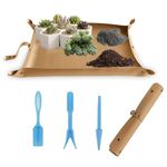 FEIQIAO Leather Potting Mat Repotting Mat, Brown 23.62inch * 11.81inch Portable Succulent Plant Mat, Watertight Thickened Foldable Gardening Mat, Potting Tray Plant Mats for Repotting