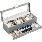 ProCase Watch Box for Men, 6 Slot Watch Display Case with Drawer, Mens Watch Case With Glass Lid, 2-Layer Jewelry and Watch Storage Watch Holder Organizer for Men Women -6 Slot, Grey