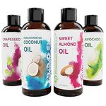 Carrier Oil Gift Set - 100% Natural Pure Massage Oil 4 Piece Variety Pack 118 ml Each Premium Nature