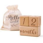 Monthly Baby Milestone Blocks Set of 3 Baby Age Blocks for Monthly Milestone Baby Age Milestone Signs Wooden Baby Photo Props Set Perfect for Baby Shower and Keepsake (Gift Set 3 PCS)