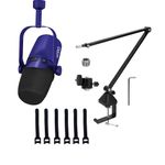 Kreo Kast Dynamic Mic, XLR/USB, for Podcasting, Gaming, Streaming, Recording, Durable Metal Body, Cardioid Pickup Pattern, Focused Recording, Noise Filtering (Kast with Boomarm Combo, Blue)