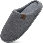 ONCAI Men's House Slippers, Cushion Memory Foam Shake Fleece and Man House Shoes with Faux Fur Lining and Indoor Outdoor Rubber Soles Grey Size 11 US