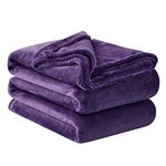 Aisbo Fleece Blanket Throw Purple - Versatile Soft Warm Blanket Fluffy Large Throws for Bed, Cozy Solid Flannel Queen Size Blanket for Sofa Couch, 220x240cm