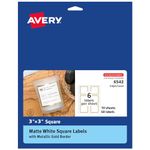 Avery Matte White Labels with Metallic Gold Borders, 3" x 3" Square Labels, 60 Total, Laser/Inkjet Printable Labels (6542)