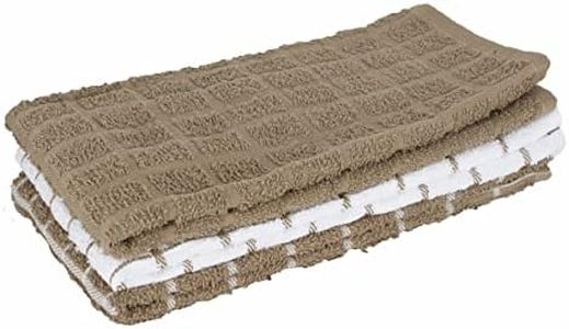 Ritz Terry Check Kitchen Towels: Highly Absorbent & Super Soft - 100% Cotton, Durable Kitchen Cleaning Cloths for Wiping Tables and Counters, 3-Pack, Mocha