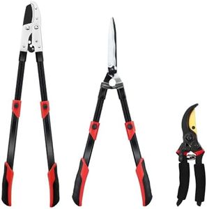 YRTSH 3-Piece Garden Tool Set, Loppers, Hedge Clippers, Pruning Shears with Telescopic Aluminum Handle, Effortless Heavy-Duty Branch Cutter, Garden Shears Gardening Tools for Branches,Shrubs & Hedges