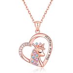 Jewlpire Multi-Design Unicorns Gifts for Girls Women Colorful CZ Heart Pendant Unicorn Necklaces with 925 Sterling Silver Chain Unicorn Gift Birthday Gifts Christmas Gifts for Girls-Rose Gold