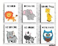 EKDALI Kids Quotes For Bedroom- Inspirational Kids Quotes - Kids Room Decor Quotes- Motivational Quotes-Animal Posters- (9 X 6 Inches) - Set Of 6, Multicolor