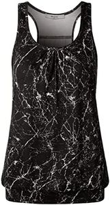 Long Workout Tops, Yoga Shirts for Women Loose Fit Round Neck Banded Bottom Shirts to Hide The Belly Athletic Tank Tops Exericse T Shirts Tie Dye Black Large
