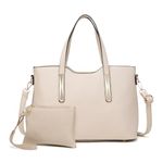 Miss Lulu Tote bag for Women Small Handbags with Clutch Ladies Top Handle Shoulder Bag for Travel Business Work(Beige)