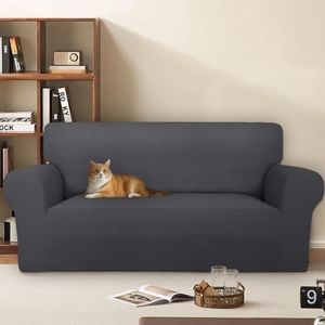 Copridivano 3 Posti (180-260CM) Con Braccioli, Copridivani in Velluto Elasticizzato Antigraffio Per Gatti, Copridivani Universale, Super Morbido e Confortevole - Grigio Scuro