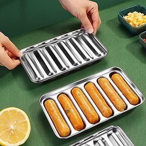 Segutage Sausage Mold with Lid, 304 Stainless Steel Hot Dog Mold Homemade 6-Cavity Cooking Steaming Sausage Baking Mold Tool for Homemade Hotdog Baby Food Supplement