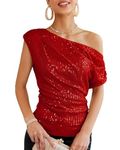 GRACE KARIN Women's Sequin Glitter Party Top for Festive Outfits, red, M