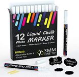 Shuttle Art White Chalk Pens, 12 Pack Wipeable Liquid Chalk Markers for Crafting, Reversible 3mm Fine Tip with 30 Chalkboard Labels, Perfect on blackboard, Window, Glass, Wood, Office Home Supplies