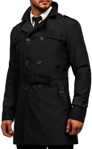 Makkrom Men's Trench Coat Slim fit Double Breasted Notched Lapel Belted Windbreaker Long Jacket Casual Windproof Overcoat, Black