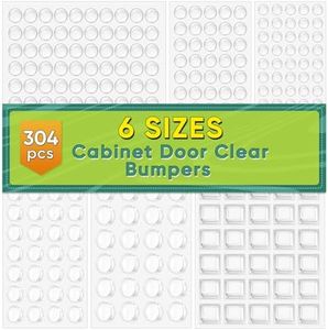 304pcs Cabinet Door Bumpers Clear, ONUEMP Adhesive Rubber Feet Silicone, Sound Dampening Door Slam Stopper Non Slip Furniture Pads Wall Protector for Cutting Board, Door, Drawers, Glass Cabinet …