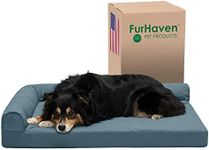 Furhaven Cooling Gel Dog Bed for Large/Medium Dogs w/Removable Bolsters & Washable Cover, for Dogs Up to 55 lbs - Pinsonic Quilted Paw L Shaped Chaise - Bluestone, Large