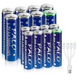 Rechargeable AA AAA USB Batteries Combo - 8 Pack AA and 8 Pack AAA Lithium USB Battery Set with 4 in 1 Type-C Charging Cable (Battery Storage Case Included)