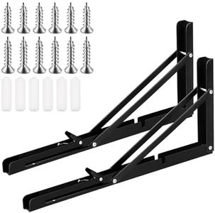 Wokape 2Pack 16" Folding Shelf Brackets, Max. Load 440 lb Decorative Heavy Duty Stainless Steel DIY Collapsible Wall Mounted L Shelf Bracketv Kit Contains Screws, Anchors for Table Work Bench, Black