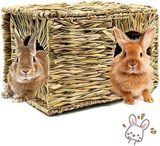 BWOGUE Extra Large Grass House for Rabbits,Hand Crafted Natural Grass Hideaway Foldable Bed Hut with Openings Playhouse for Bunny Guinea Pig Chinchilla Ferret for Play and Sleep