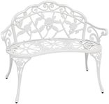 Sunnydaze 2-Person Classic Rose Cast Aluminum White Outdoor Garden Bench