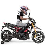 FUTADA Kids Ride on Motorcycle, 12V Kids Electric Motorcycle w/Detachable Balance Wheels, Headlight, Music, Foot Pedal, Battery Powered Motor Bike, Birthday Gift for Children Girls Boys (Black)
