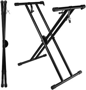 PrimeCables Upgraded Stability Double-Brace X Keyboard Stand No Need Assembly, Heavy-Duty Folding Piano Stand with 7-Position Height Adjustable, One-Hand Control (Black)
