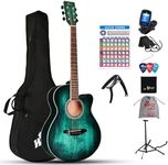 Winzz 40 Inches Acoustic Steel-string Guitar Beginner, Elegant Unique Color Design (Blue-green)