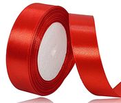 Red Satin Ribbon 25mm, 23 Meters Solid Colors Fabric Ribbon for Crafting, Gift Wrapping, Balloons, DIY Sewing Project, Hair Bows and Cake Decoration