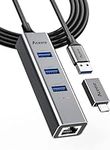 Aceele USB to Ethernet Adapter, 3.3ft/1m Extension Long Cable Cord, USB Hub 3 Ports USB 3.0 Splitter RJ45+Gigabit Ethernet Network Adapter, with USB Type C Adapter, Support Windows, MacBook, Surface