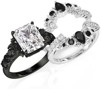 Jeulia Luna Astra Stackable Wedding Ring Set for Women, 5.2 CT Lab Created Cz Engagement & Bridal Bands, Moon and Star Radiant Cut Design in 925 Sterling Silver, Gift Box (Black, 9)
