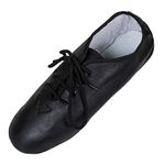 Jazz Dance Leather Shoes Lace-Ups Unisex Modern Stage Rubber & Suede Split Sole Black - Super Leather with Strong Elastic Slip On, Neoprene Stretch Satin, Dancing Shoe(Numeric_3)